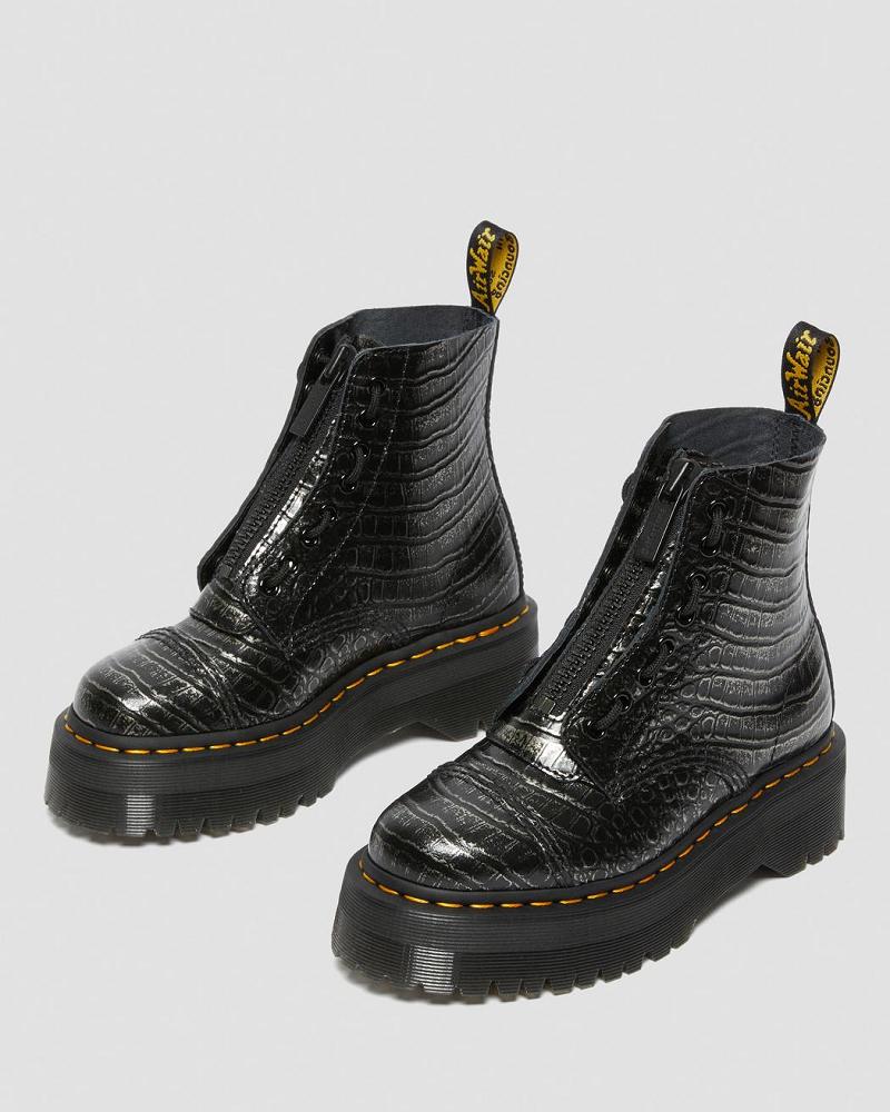 Dr Martens Sinclair Croc Emboss Leren Platform Laarzen Dames Zwart | NL 52DFM